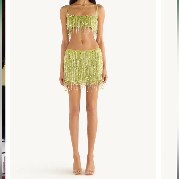 Yasmin Hand Beaded Mini SKIRT - Chartreuse - Picture 5 of 8